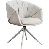 Breccia Swivel Dining Chair in Beige Fabric & Vegan Leather & Metal (Set of 2)